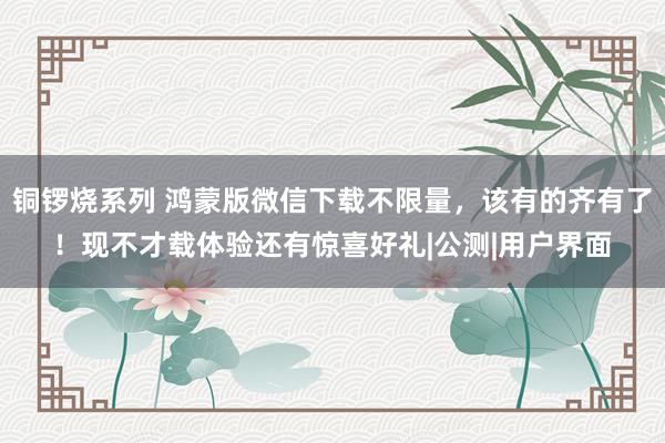 铜锣烧系列 鸿蒙版微信下载不限量，该有的齐有了！现不才载体验还有惊喜好礼|公测|用户界面
