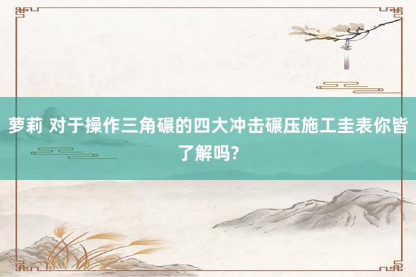 萝莉 对于操作三角碾的四大冲击碾压施工圭表你皆了解吗?